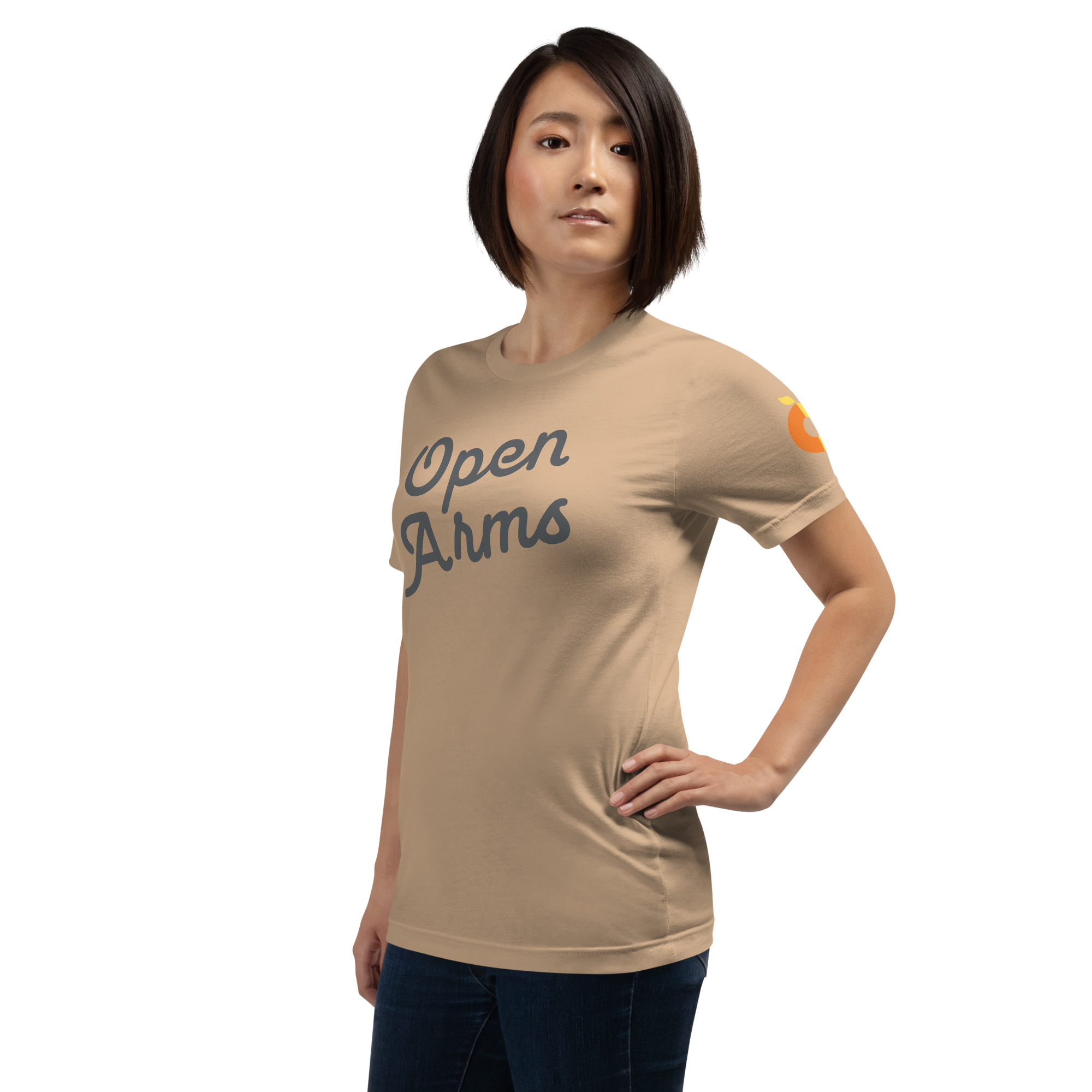 Open Arms Script Unixex T-Shirt Light - Image 3