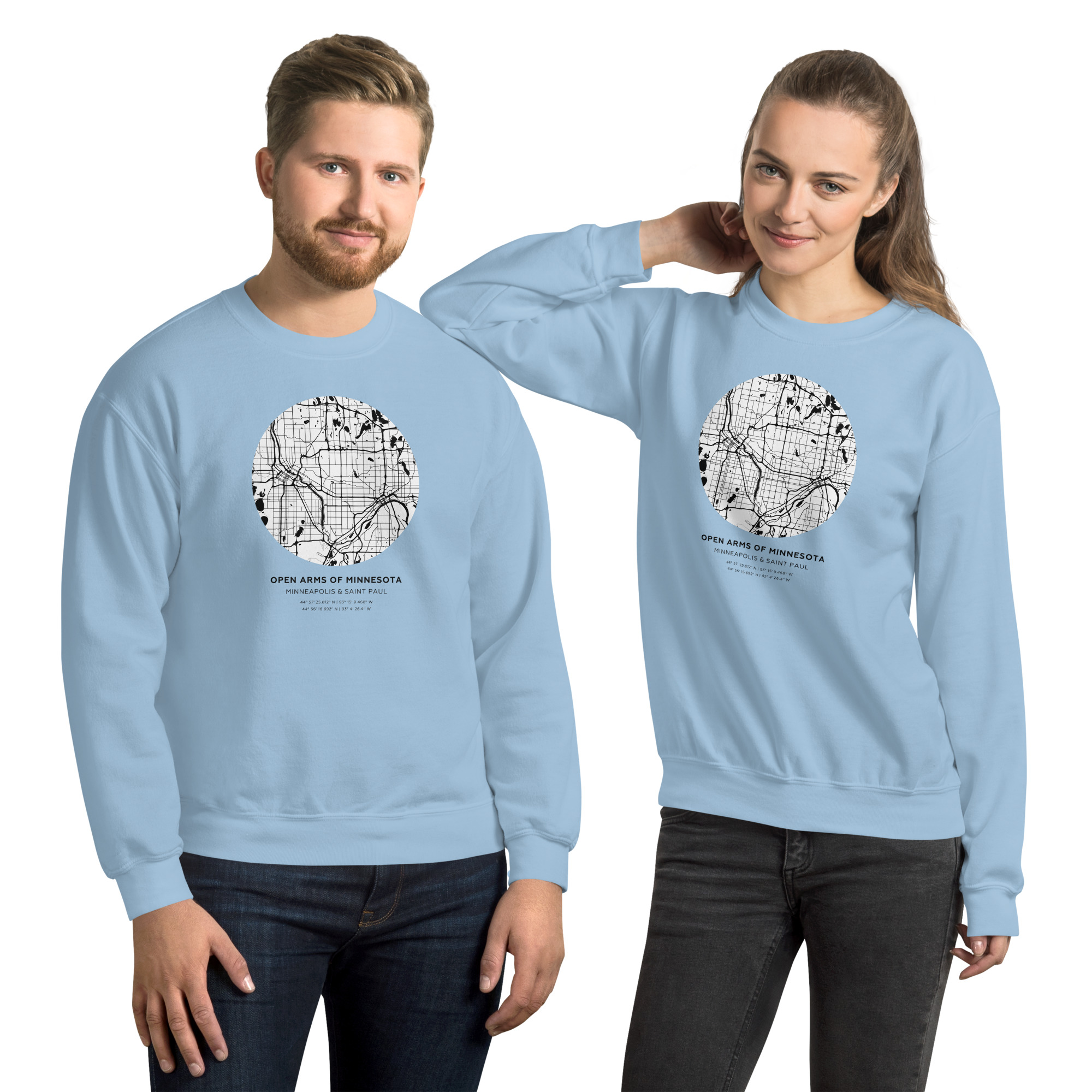 Twin Cities Map Unisex Sweatshirt (Light) - Image 2