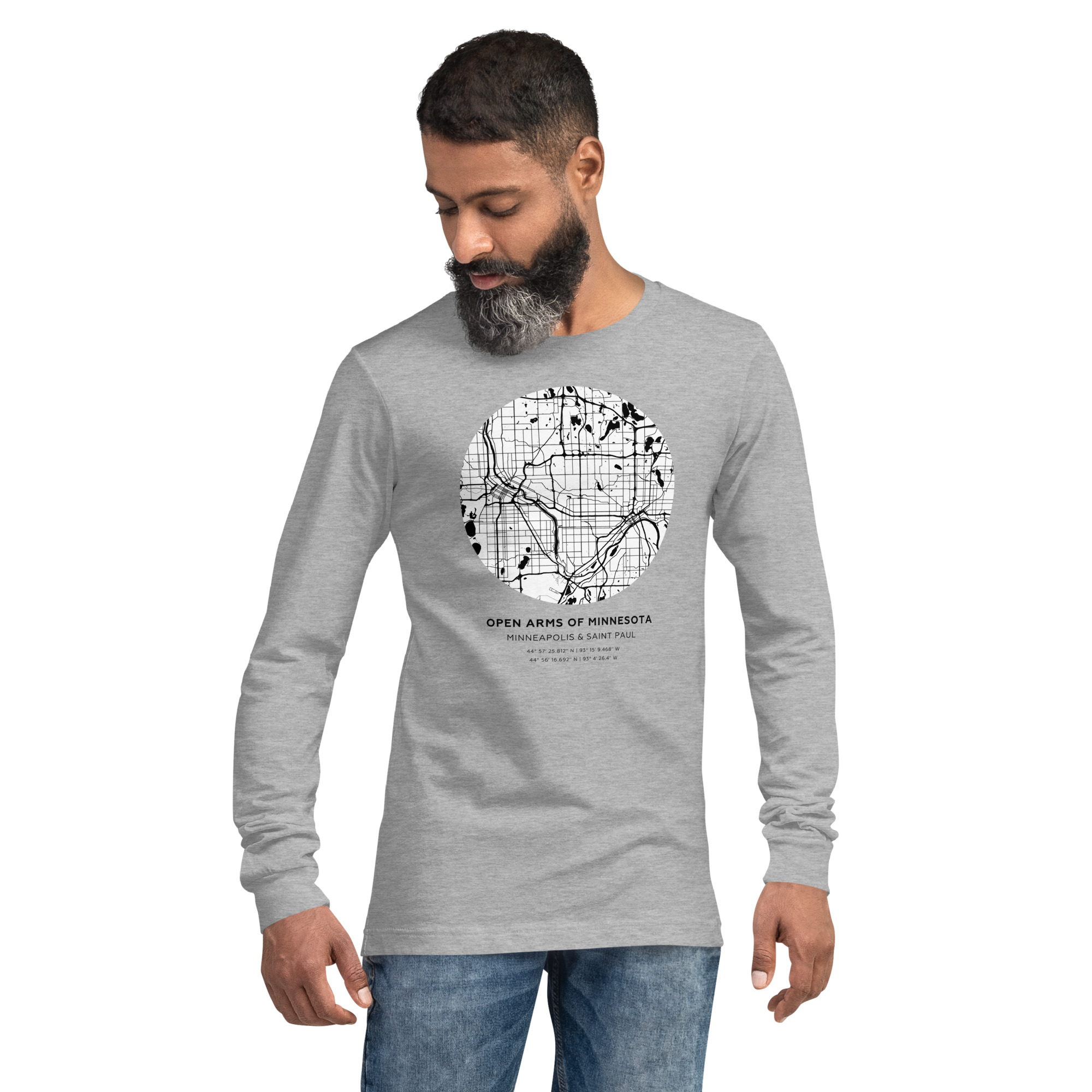 Twin Cities Map Unisex Long Sleeve Tee - Image 3