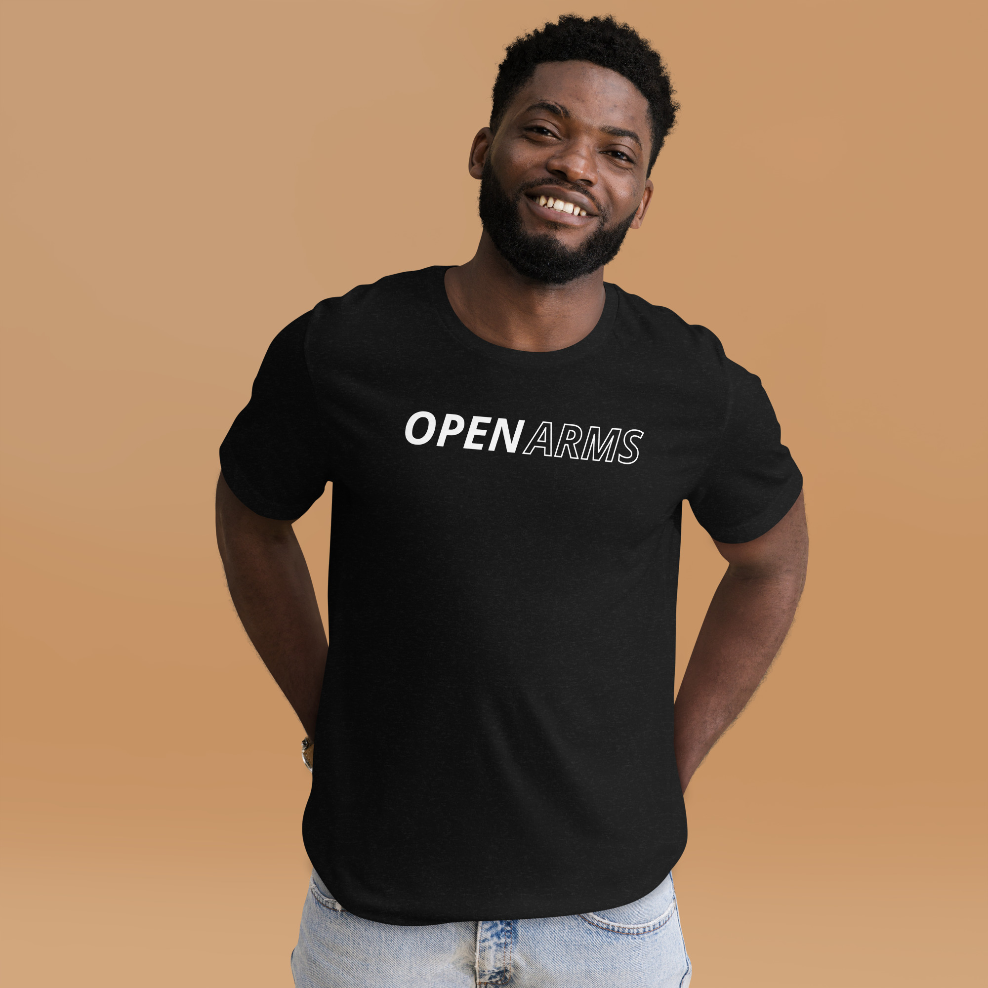 Open Arms Bold Back Unisex T-Shirt Dark - Image 2