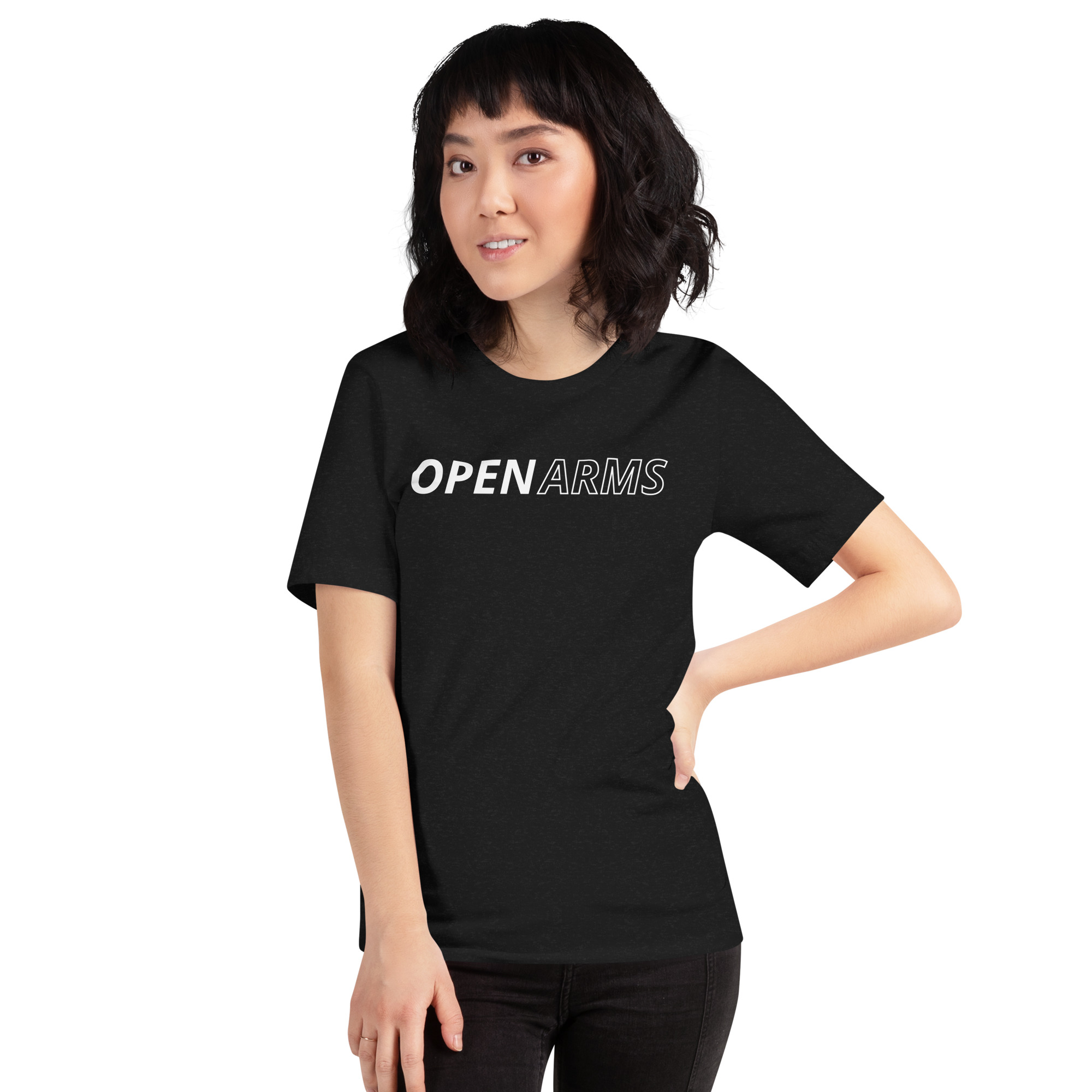 Open Arms Bold Back Unisex T-Shirt Dark - Image 4