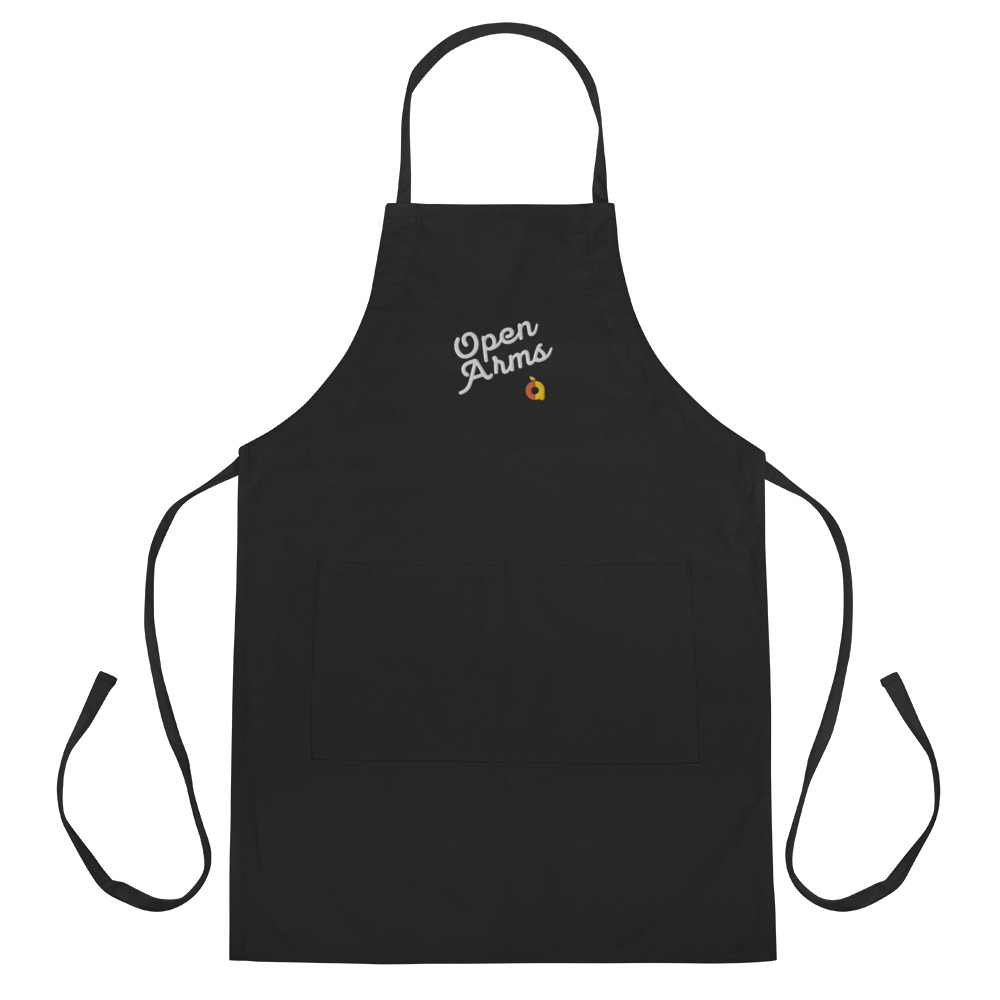 Open Arms Script Embroidered Apron