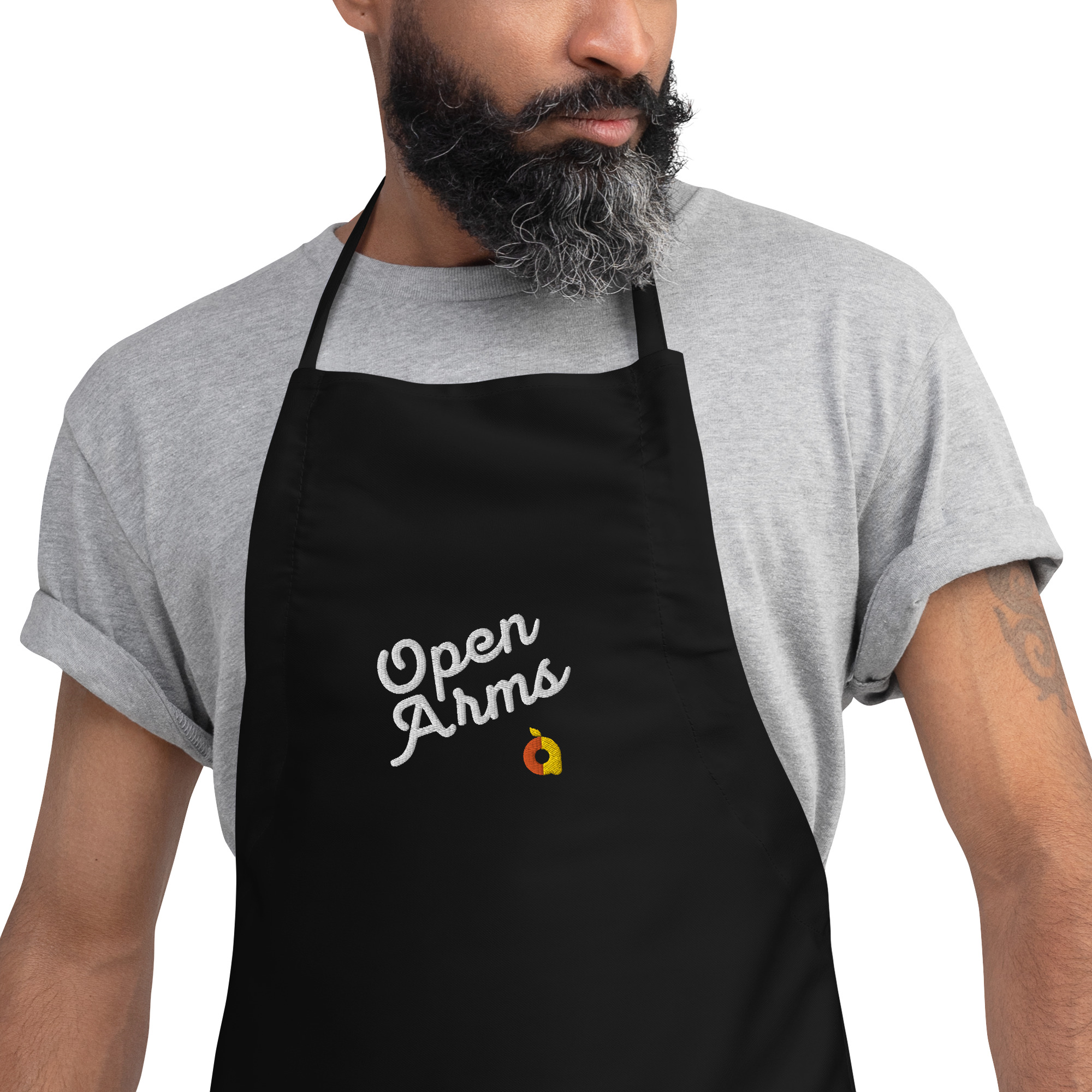 Open Arms Script Embroidered Apron - Image 3