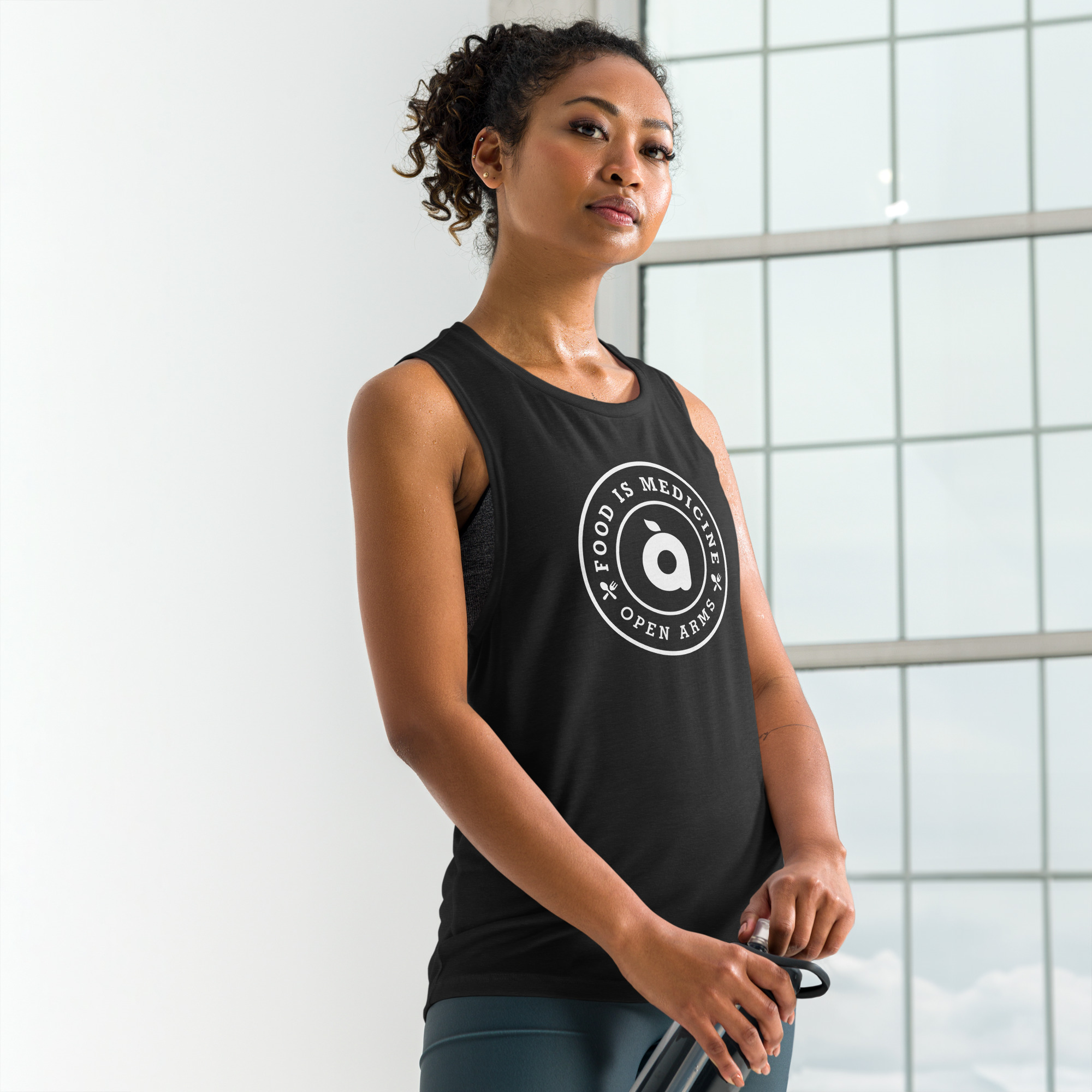Women's Open Arms Crest Muscle Tank Dark - Image 2