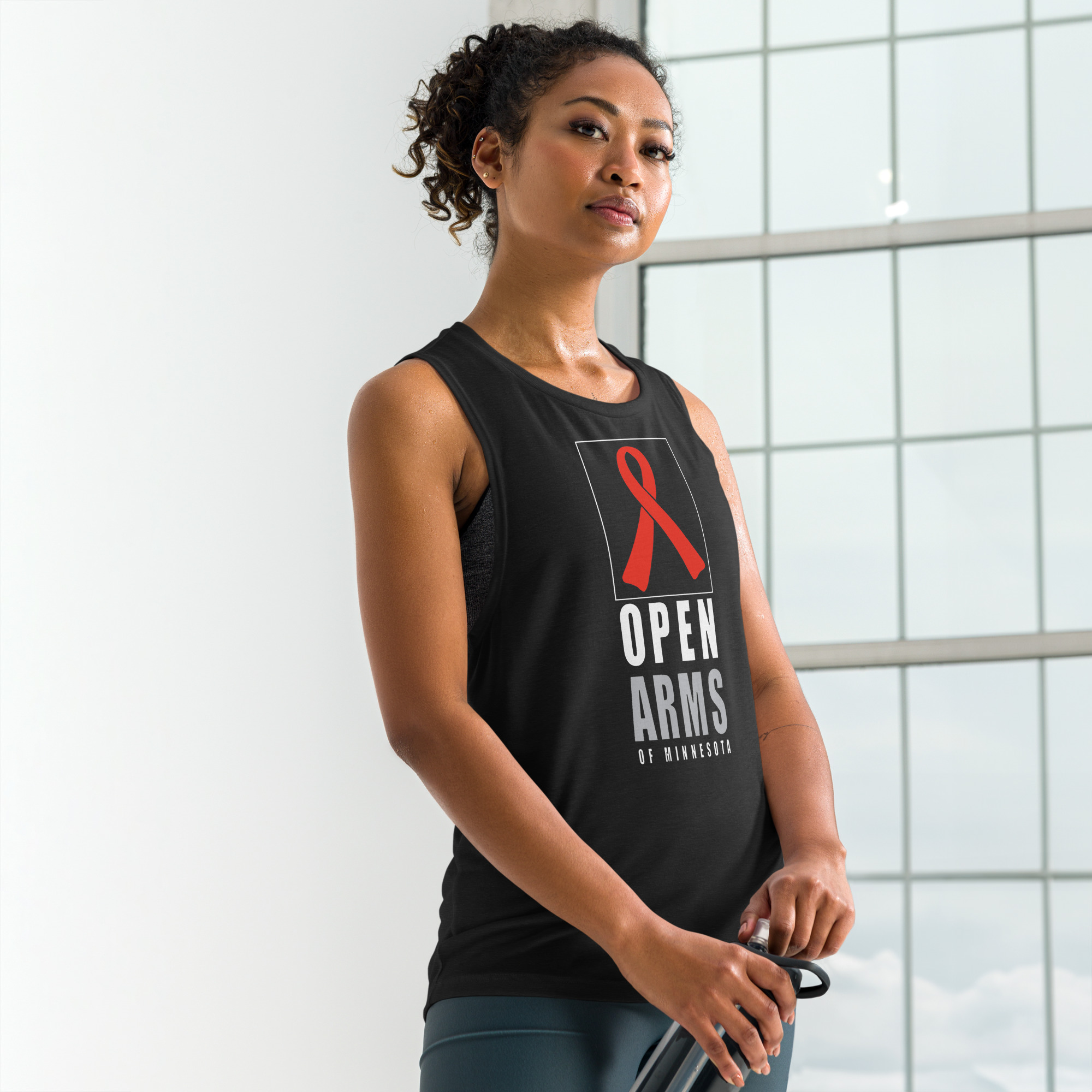 Women's Open Arms Retro Logo Muscle Tank Black - Image 2