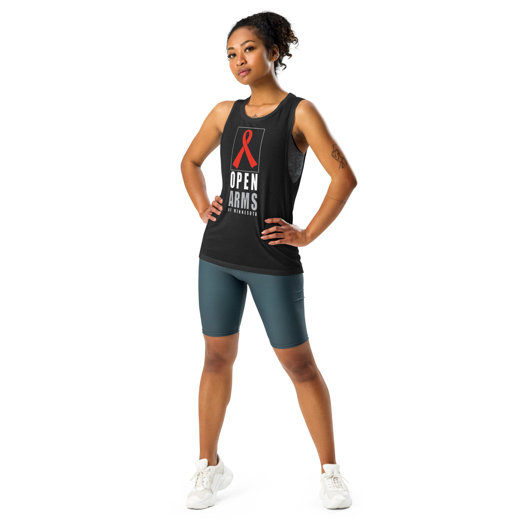 Women's Open Arms Retro Logo Muscle Tank Black - Image 3